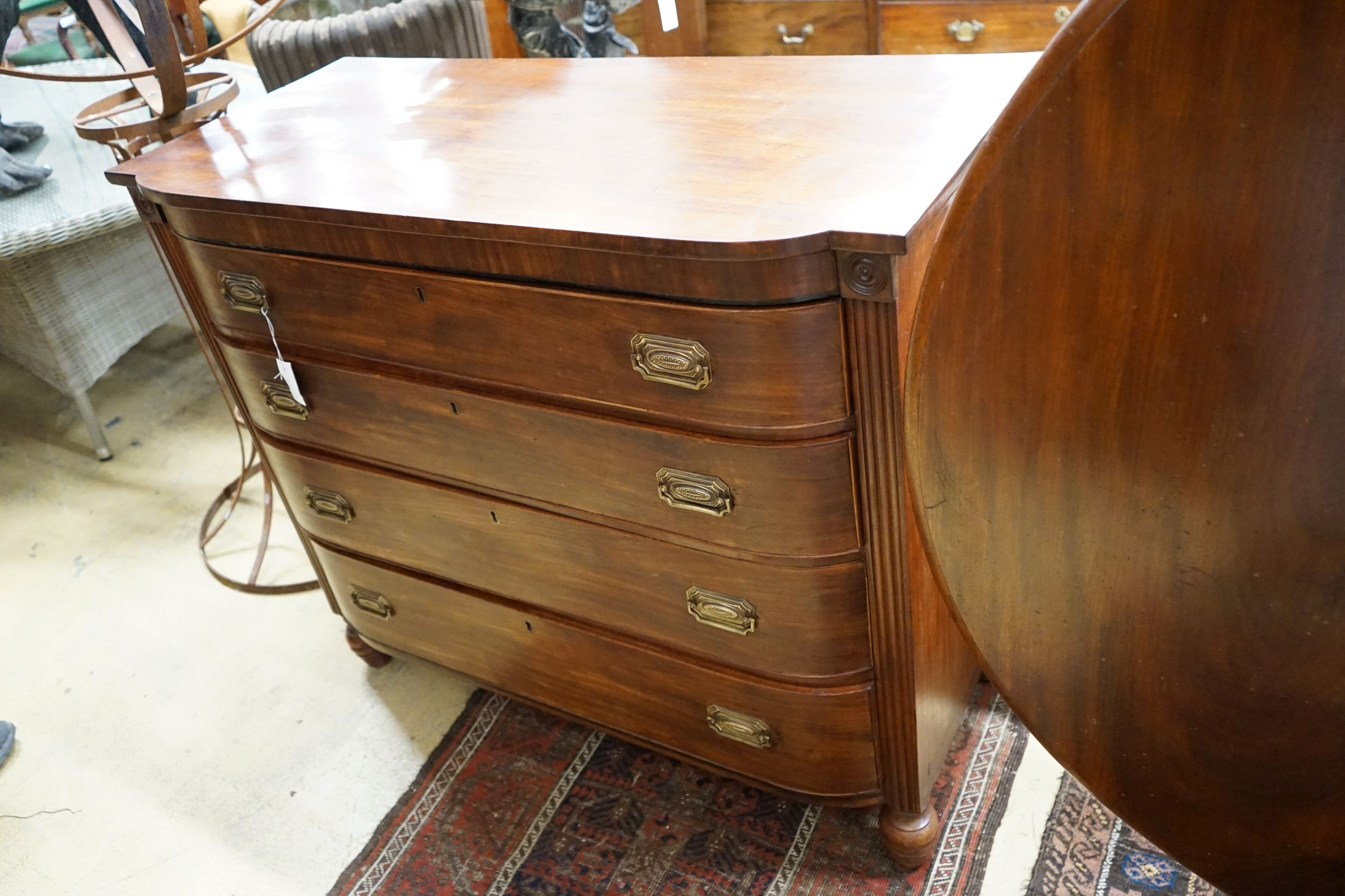 A George IV mahogany bow front chest, width 120cm, depth 54cm, height 104cm